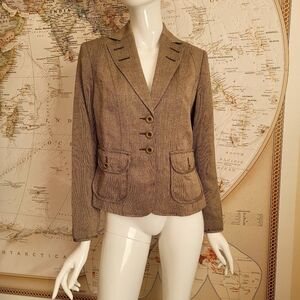 Trevan brown fitted tweed lined blazer pockets metallic academia classic lady 4